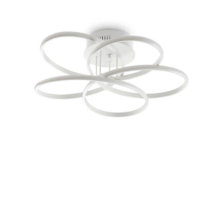Karol LED Deckenleuchte Weiß mit modernem, elegantem Design und mehreren Ringelementen in Weiß.