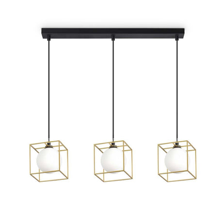 Lingotto 3-light pendant light with stylish glass globes and a gold-coloured frame.