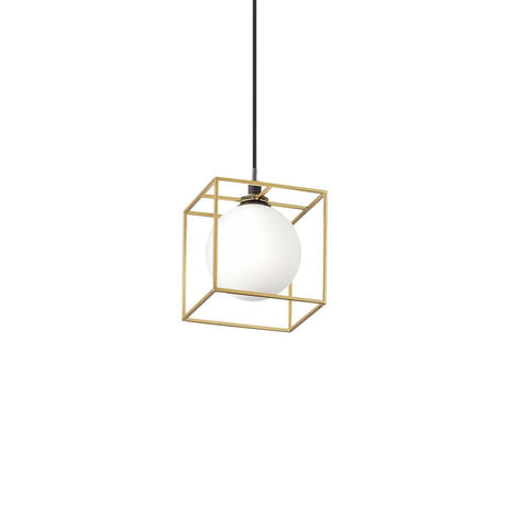 Lingotto Pendelleuchte Gold, Weiß: moderne Hängeleuchte mit goldenem Rahmen und weißem Schirm