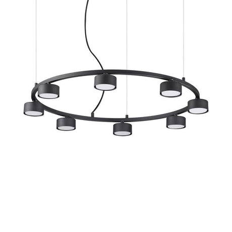 Minor Runde Pendelleuchte Schwarz mit acht Lampenschirmen, modernes Design in Schwarz.