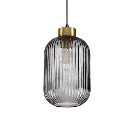 Mint Pendellampe aus Glas mit ribbeliger Glaskonstruktion und goldener Fassung