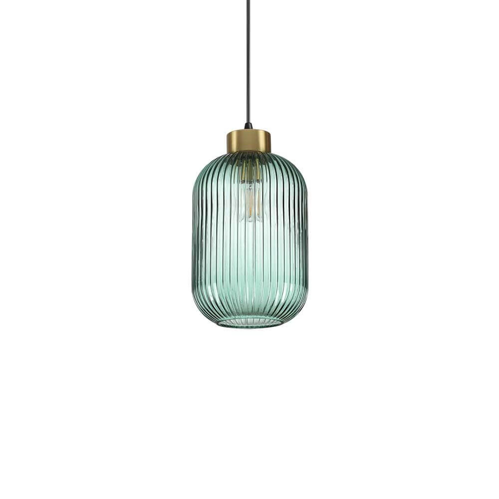 Mint Pendelleuchte Glas mit ribbed Design und goldfarbener Fassung, ideal für moderne Innenräume.