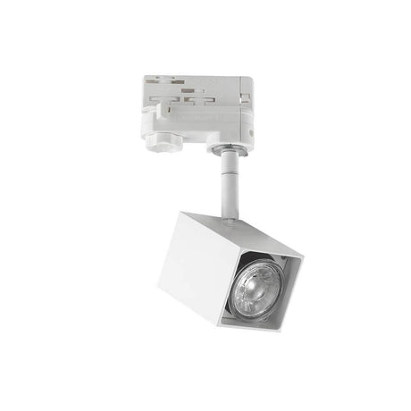 Spot sur rail Mouse avec boîtier carré et projecteur orientable pour un éclairage flexible.