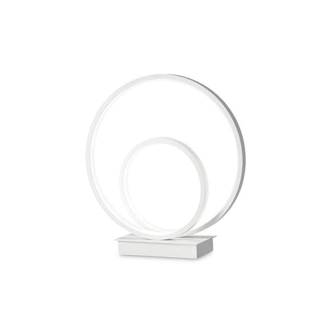 Lampe de table Oz LED moderne en métal avec un design minimaliste en blanc sur une table.