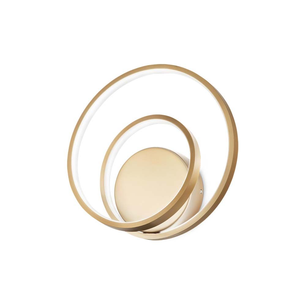 Elegante Oz LED Wandleuchte mit modernen Lichtringen in Gold für stilvolle Raumgestaltung.