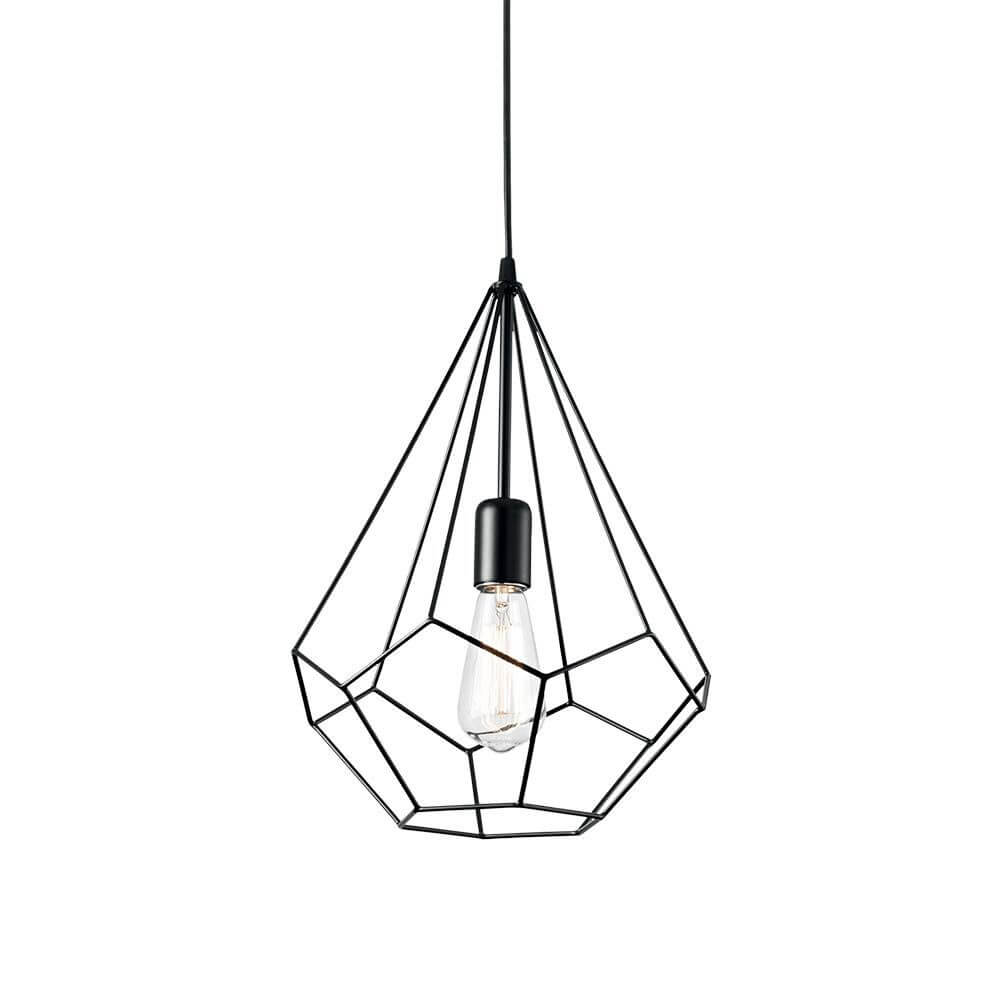 Pendelleuchte Ampolla-3 Weiß in schwarzem Drahtdesign, ideal für modernes Wohnen.