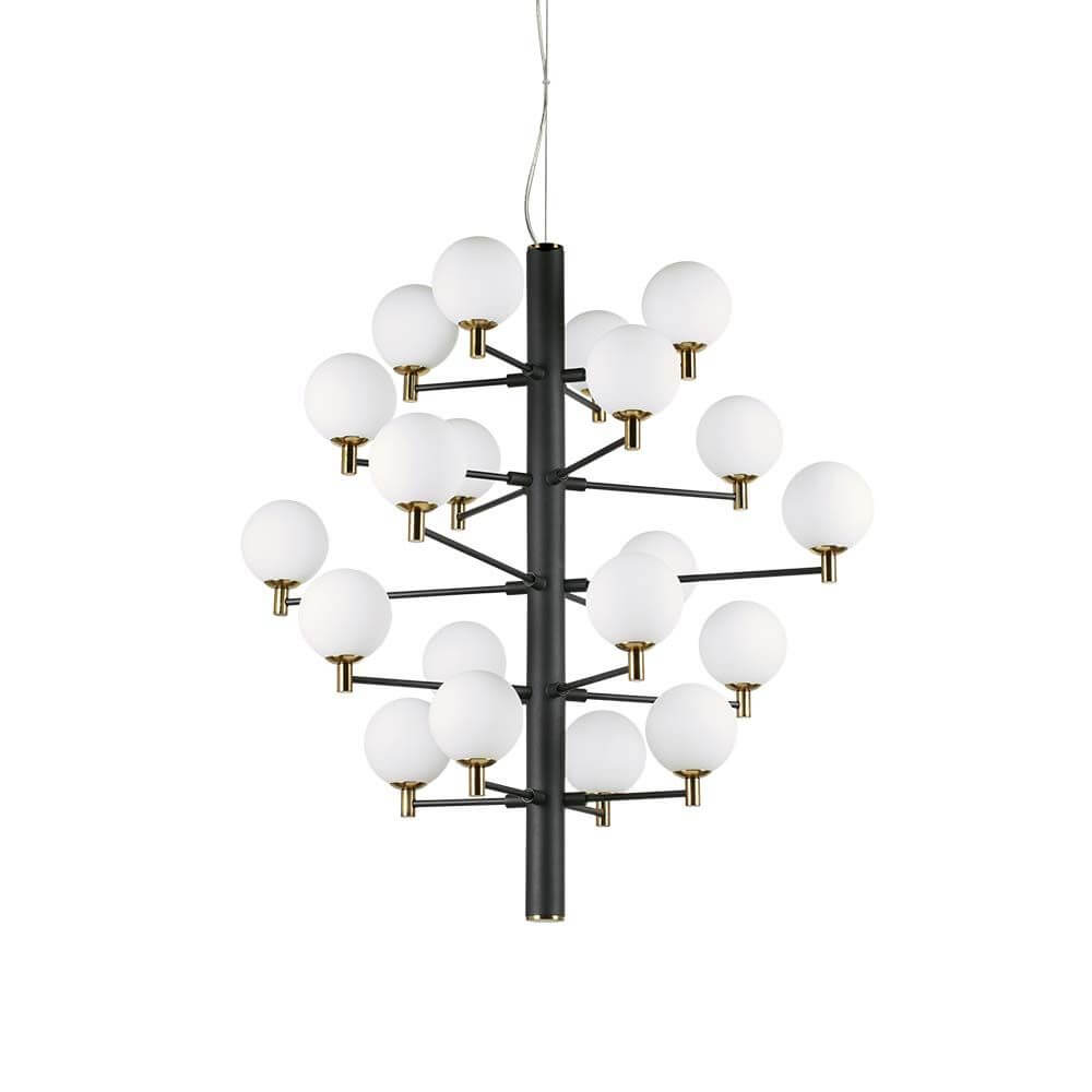 Pendelleuchte Copernico 20-flg. Schwarz - eleganter Lüster mit filigranen Armen und kugelrunden Diffusoren.