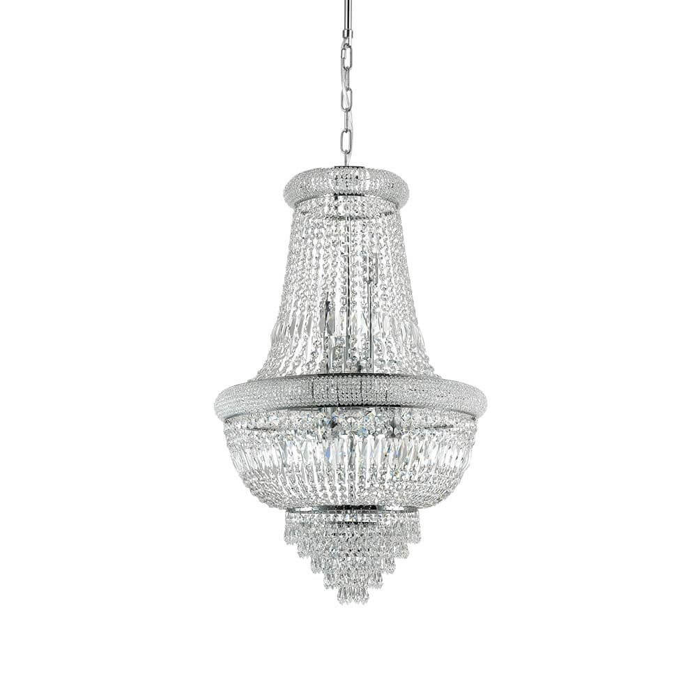 Pendelleuchte Dubai 10-flg. Chrom mit funkelnden Kristallen und elegantem Design.