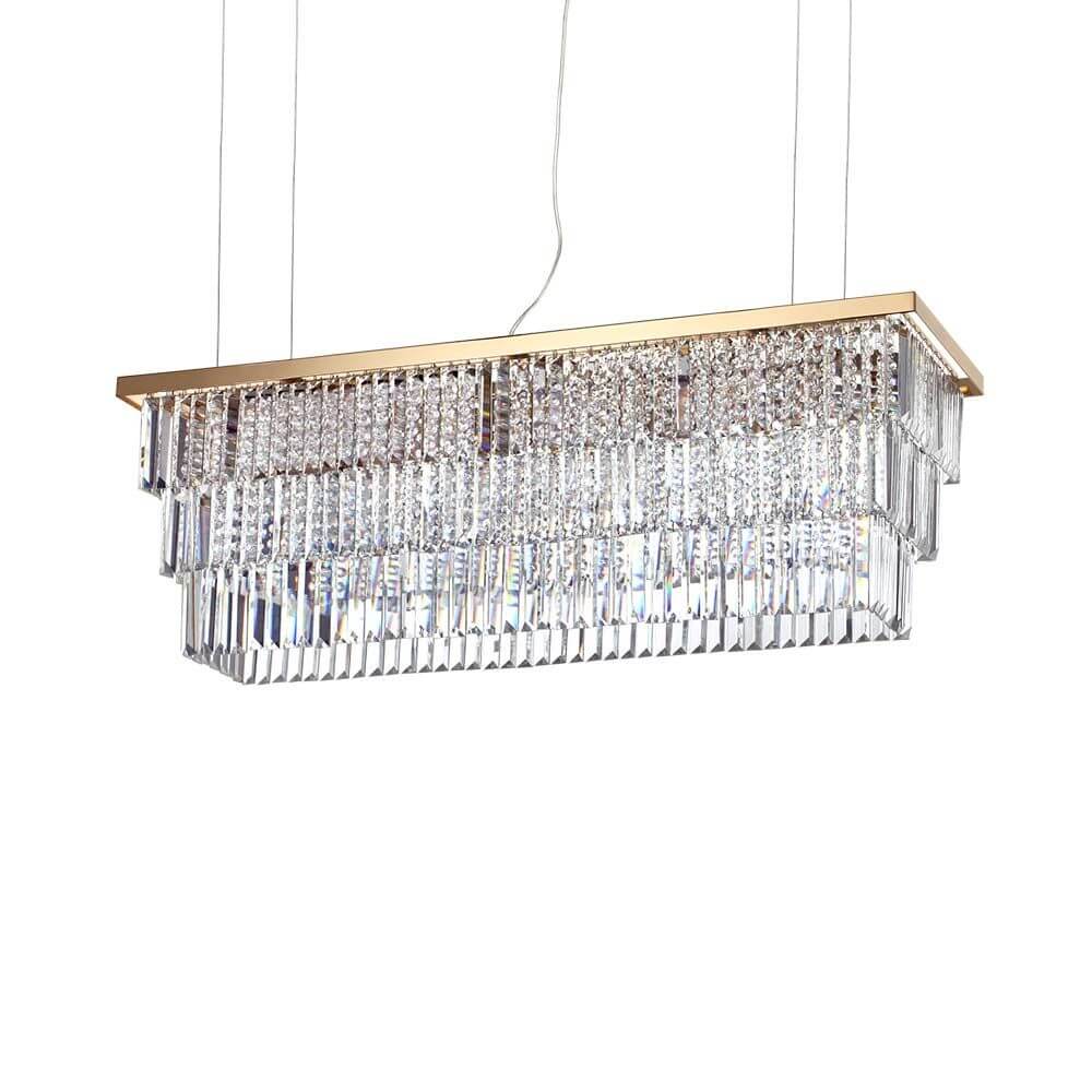 Pendelleuchte Martinez 8-flg. Goldfarben, Klar in modernen Wohnräumen, elegantes Design mit Kristallakzenten.