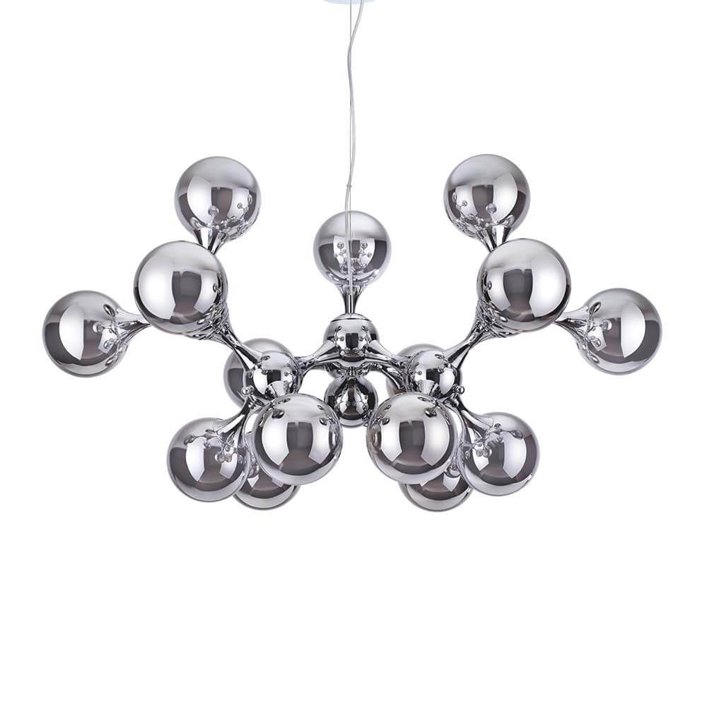 Pendelleuchte Nodi Chrom 15-flg. Chrom mit glänzenden, runden Lampenschirmen in modernem Design.