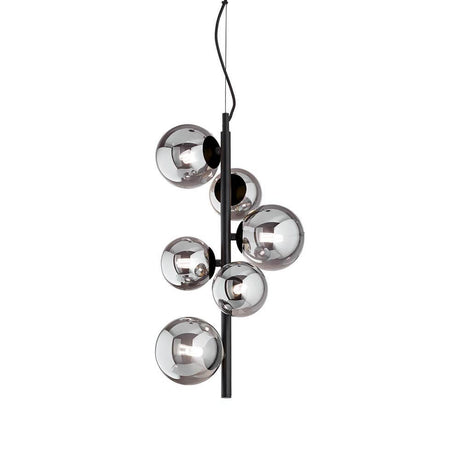 Perlage suspension à 6 lumières en verre avec des sphères en verre modernes et miroitées pour un éclairage élégant.
