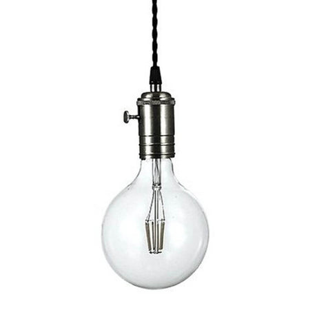 Retro Pendellampe Doc Sp1 Blei mit transparenter Glühbirne und schwarzem Stoffkabel.