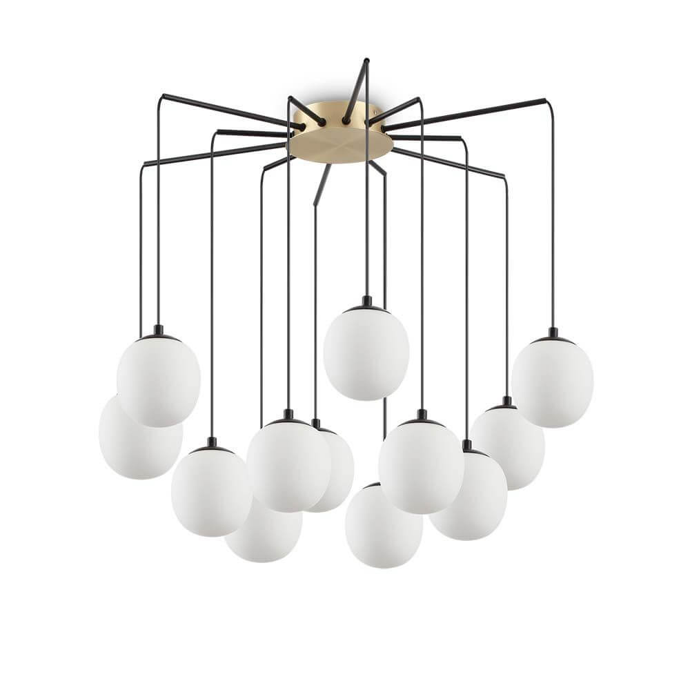 Rhapsody Pendelleuchte mit mehreren weißen Glaskugeln und elegantem Design, ideal für moderne Räume.