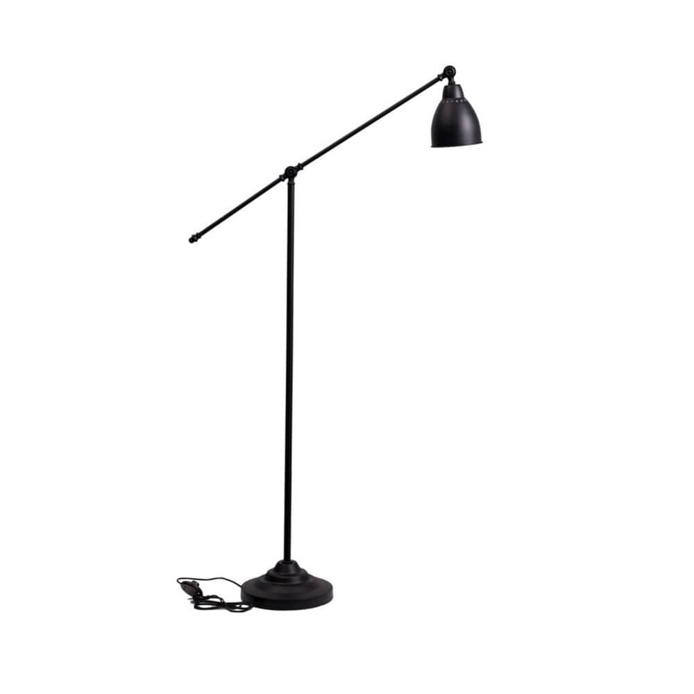 Stehleuchte Newton Pt1 Schwarz in modernem Design mit flexiblem Arm und schwarzem Lampenschirm.
