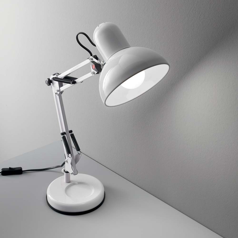 Tischleuchte Kelly Tl1 Weiß auf einem Tisch, modernes Design mit hellem Licht.