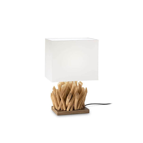 Tischleuchte Snell Klein Weiß mit einem modernen Design und Holzsockel.