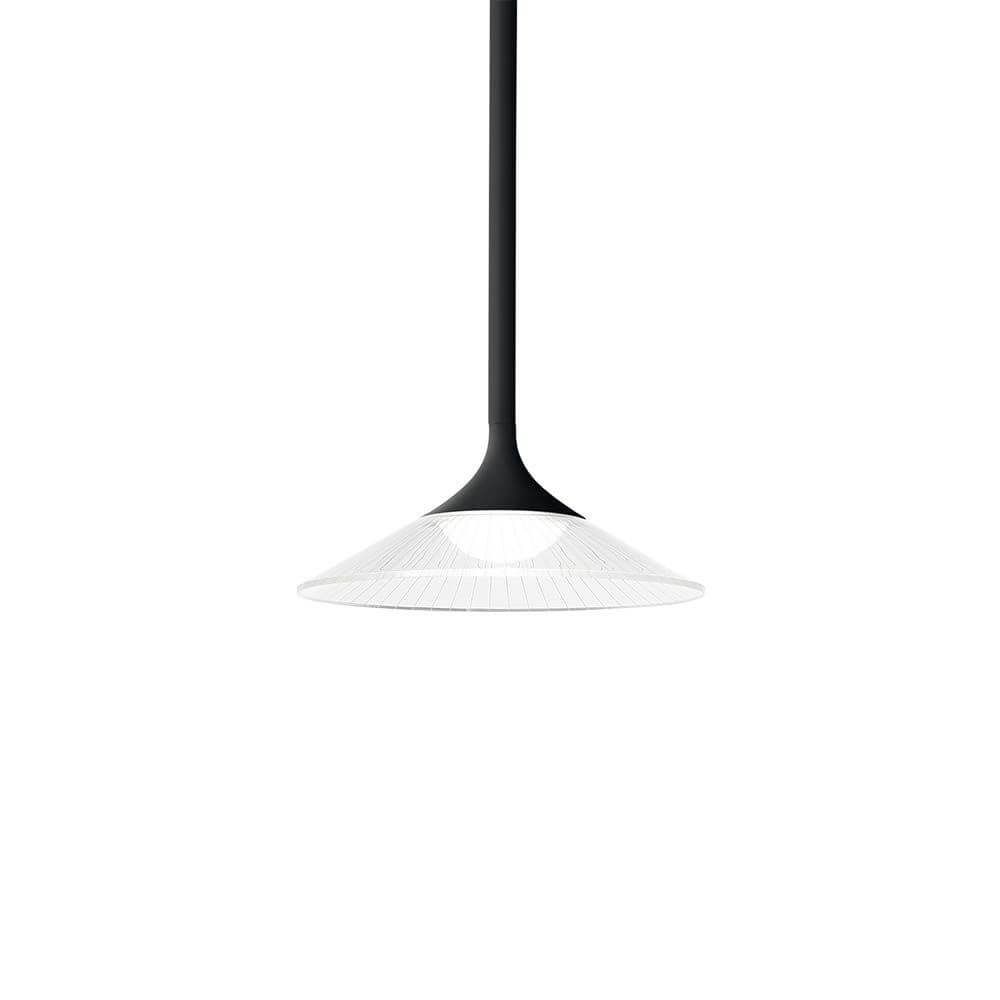 Tristan LED Pendelleuchte in modernem Design mit schwarzem Gehäuse und weißem Lampenschirm.