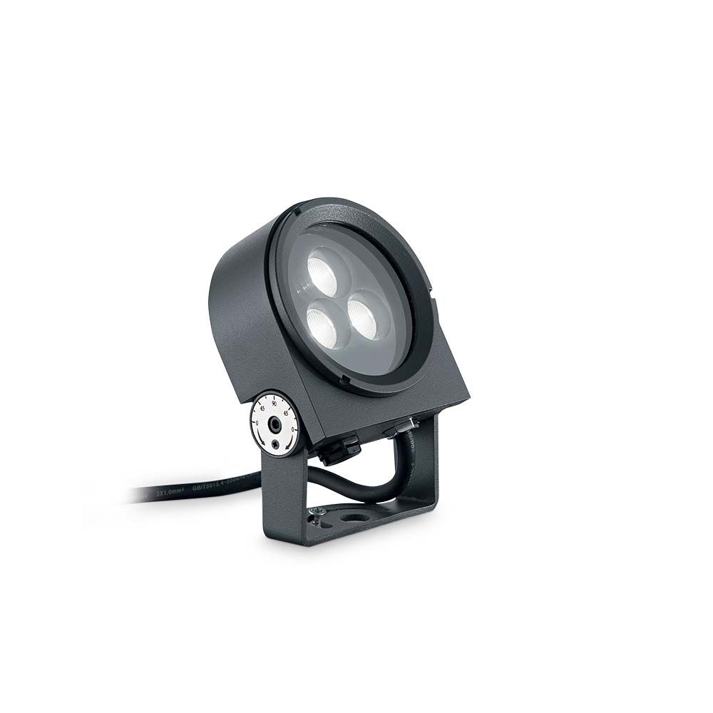 Ulex LED Strahler 8W IP65 in grauer Farbe mit drei LED-Lichtern für Außenanwendungen.