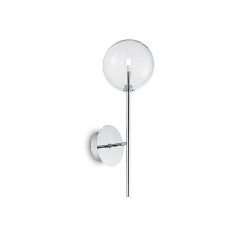 Wandlampe Equinoxe Chrom mit klarem Lampenschirm und modernem Design.