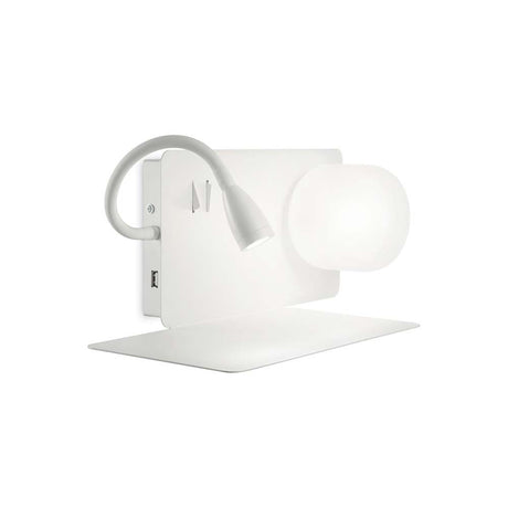 Modern Book-1 Ap2 wall light in white with flexible arm and USB connection.