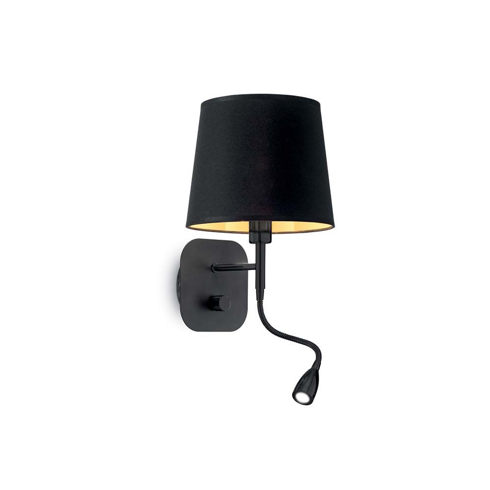 Elegante Wandleuchte Nordik Ap2 mit schwarzem Lampenschirm und flexibler Leselampe, ideal für jeden Raum.