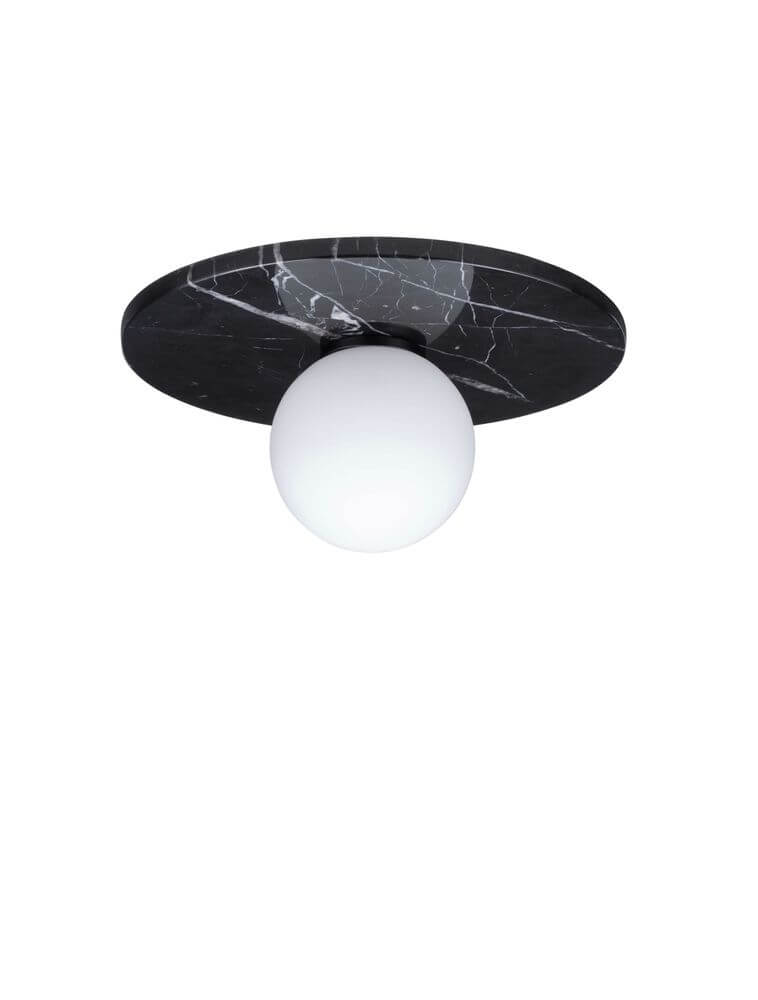 Idor Deckenleuchte Ø 30cm G9 Marmor - moderne Deckenleuchte mit schwarzem Marmor und weißem Glas.