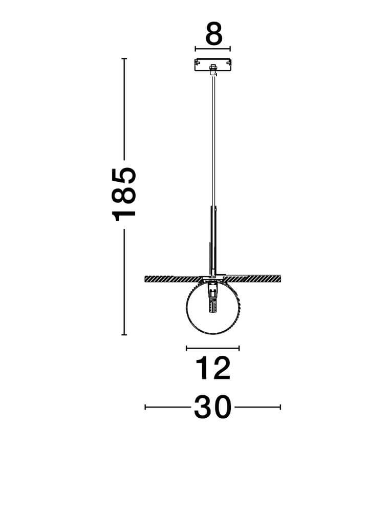 Technische Zeichnung der Idor Pendelleuchte Ø 30cm G9 Marmor mit Maßen.