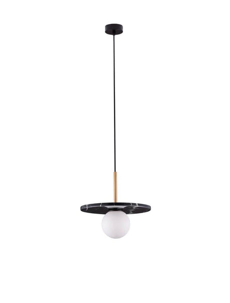 Idor pendant light Ø 30cm G9 marble with a black marble shade and modern glass globe.