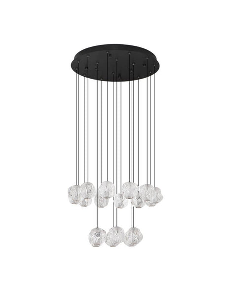 Ifos LED Pendel 18 pærer Ø 55cm 3000K sort med moderne krystalelementer.