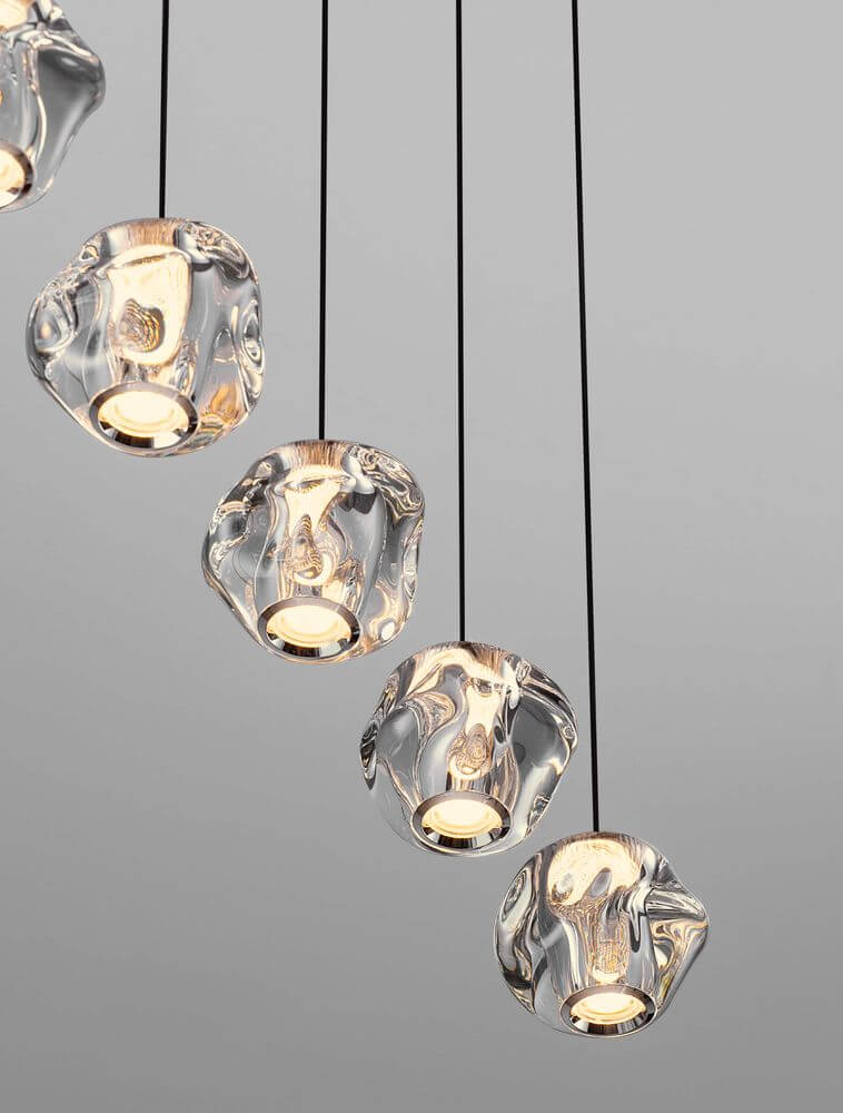 Ifos LED Pendelleuchte Balken 62cm 5-flammig 3000K Schwarz mit glasklaren Leuchtkörpern