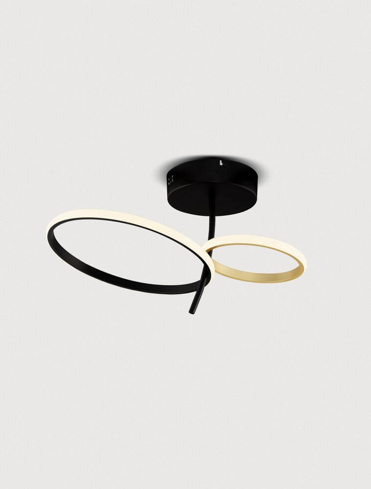 Imar LED Deckenleuchte 2-flammig Ø 51cm 3200K Schwarz, Gold in modernem Design mit schwarzen und goldenen Elementen.