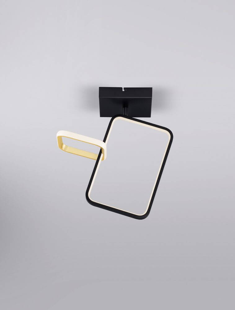 Imar LED Deckenleuchte Rechteckig 2-flammig 3200K Schwarz, Gold an der Decke montiert.