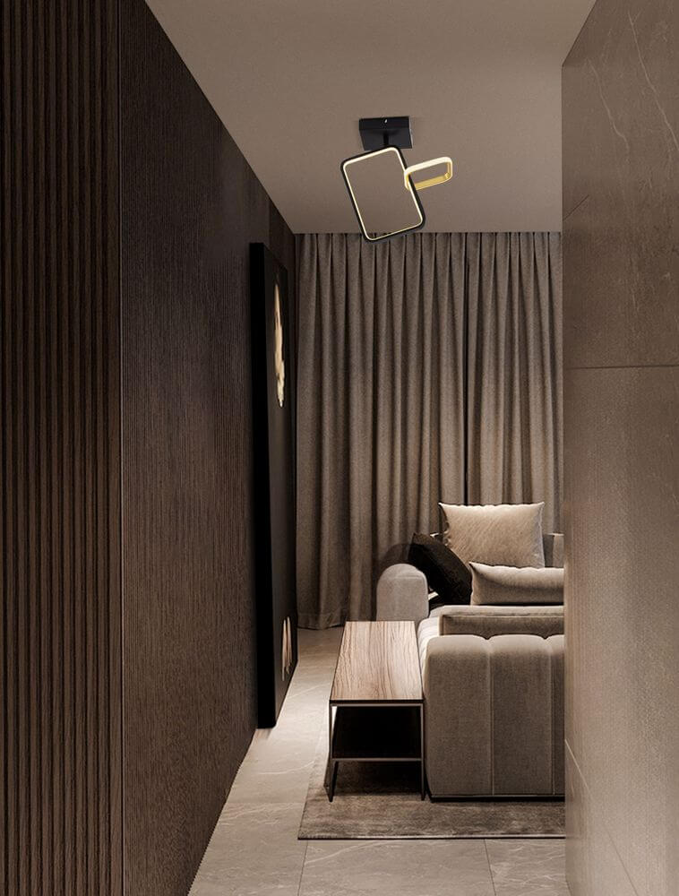 Imar LED Deckenleuchte Rechteckig 2-flammig 3200K Schwarz, Gold in modernem Wohnzimmer