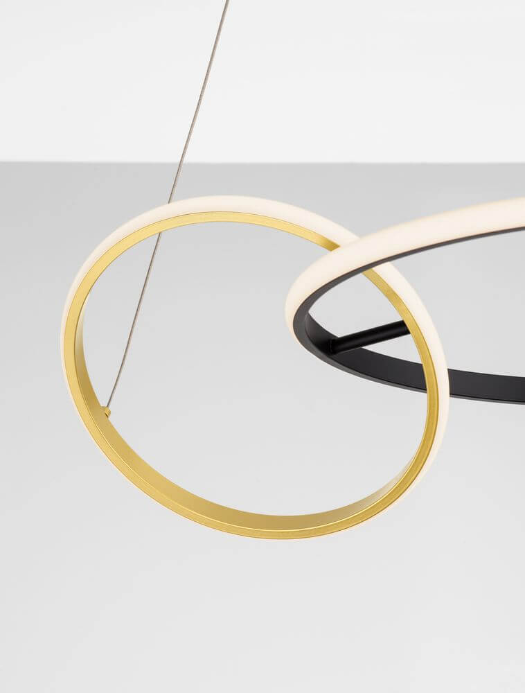 Imar LED Pendelleuchte 2-flammig Ø 63cm 3200K Schwarz, Gold moderner Design-Akzent mit mattschwarzem Aluminium und Gold.