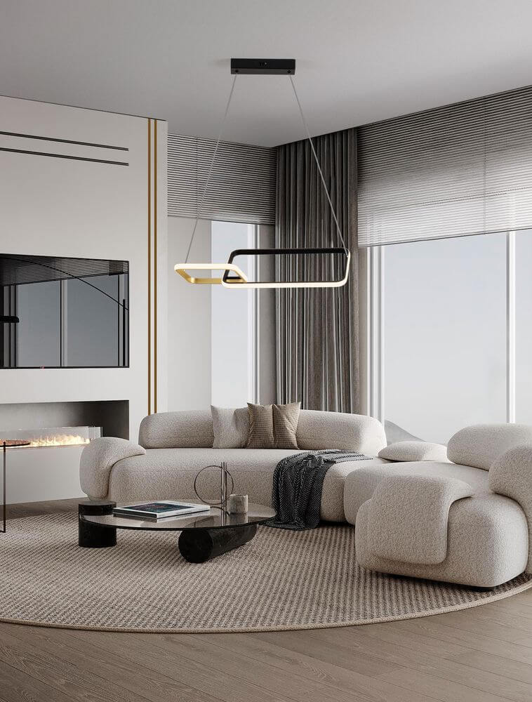 Imar LED Pendelleuchte Rechteckig 2-flammig 3200K Schwarz, Gold im modernen Wohnraum