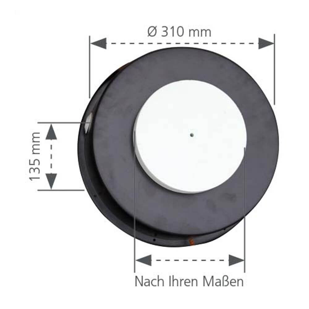 Individuelle Leuchten-Einbaudose XXL Ø 310mm für Betonbau mit Abmessungen von Ø 310 mm und Höhe 135 mm.