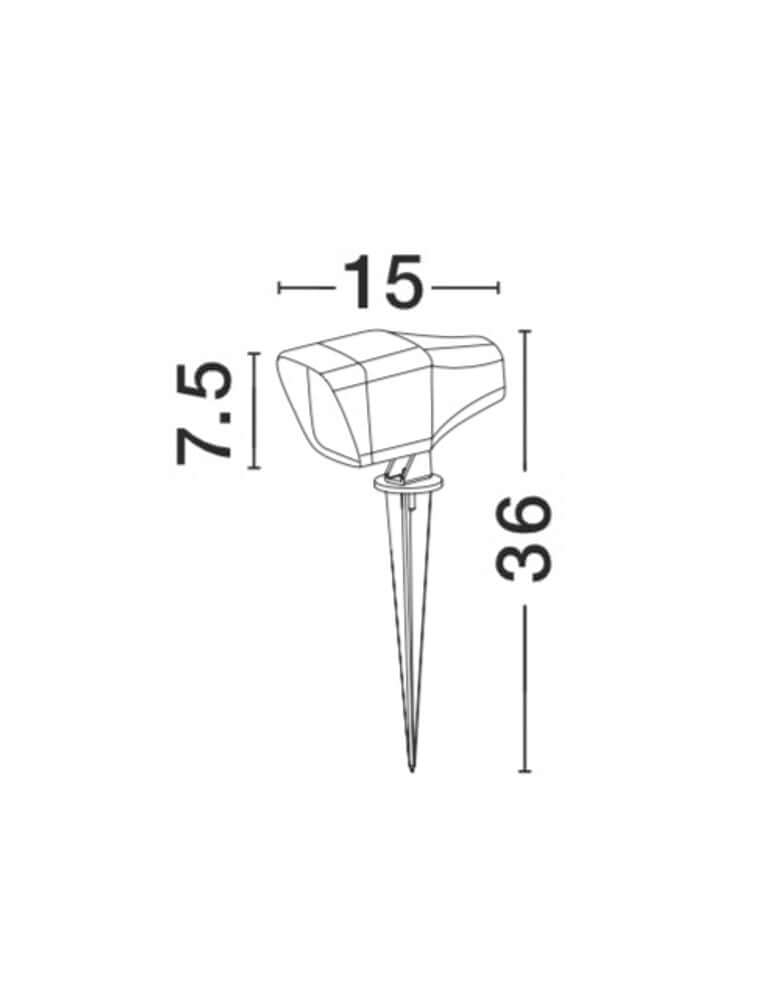 Inside Außenspießleuchte Quadratisch GU10 Dunkelgrau IP54 Maße Skizze mit 15cm Breite, 36cm Höhe und 7.5cm Tiefe.