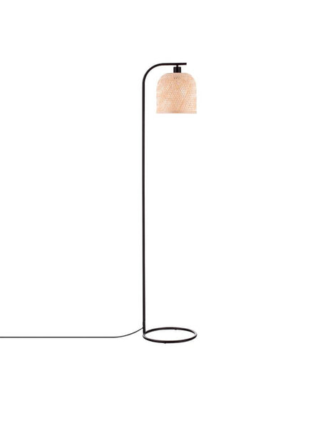 Intra Stehlampe Natur, Schwarz mit Bambusschirm und schwarzem Gestell für warmes, indirektes Licht