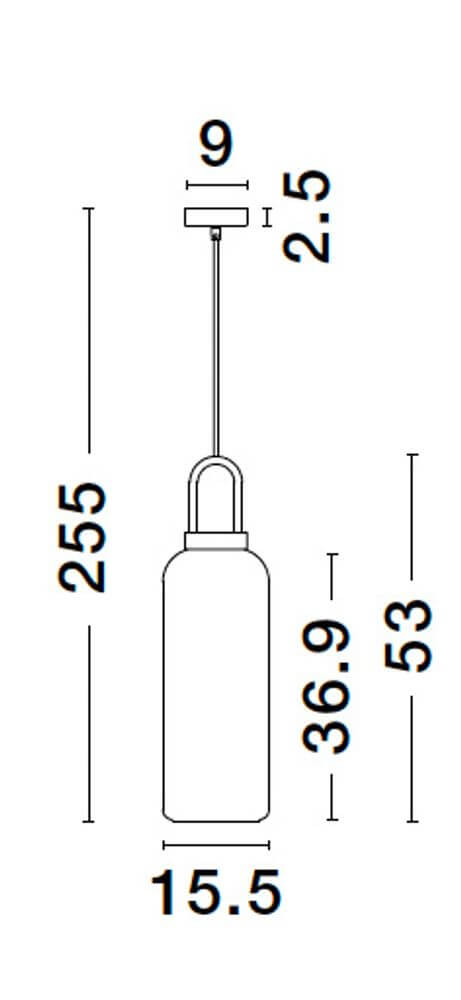 Maßzeichnung der Irvine Pendelleuchte Ø 15,5cm Gold, Transparent mit Abmessungen.