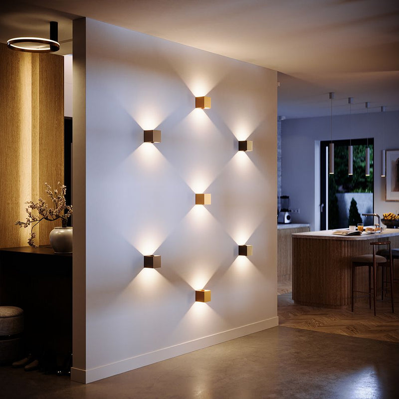 Modern wall lighting with square lights. Stylish interior design for an elegant ambiance.