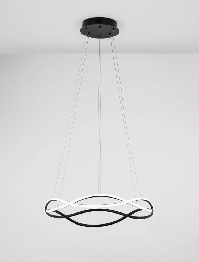 Jinal LED Deckenleuchte 2-flammig 3000K Schwarz mit modernem Design und geschwungener Form.