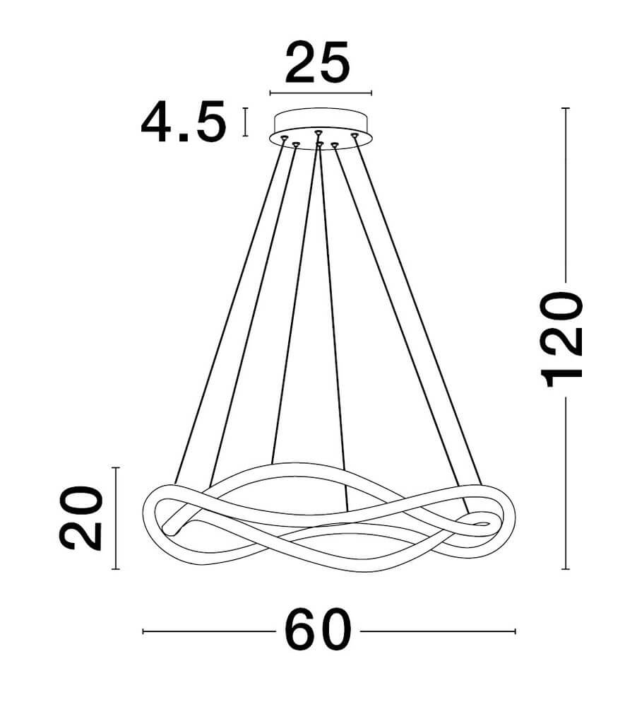 Maßskizze der Jinal LED Deckenleuchte 2-flammig 3000K Schwarz, futuristisches Design und Abmessungen.
