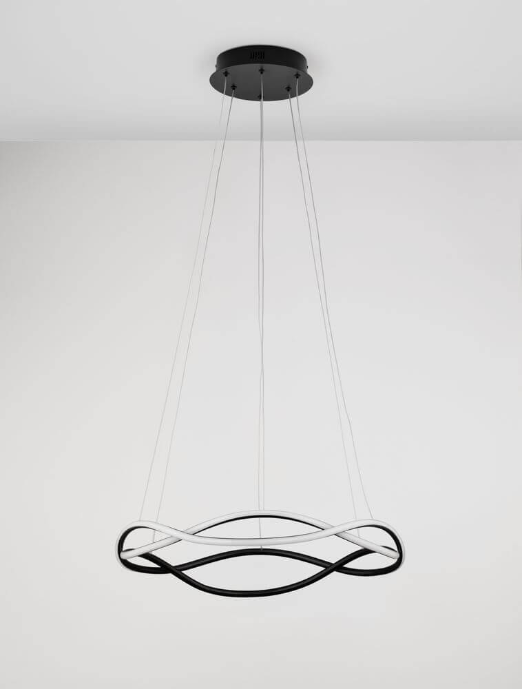 Jinal LED Deckenleuchte 2-flammig 3000K Schwarz in modernem Design mit geschwungenem Leuchtband.