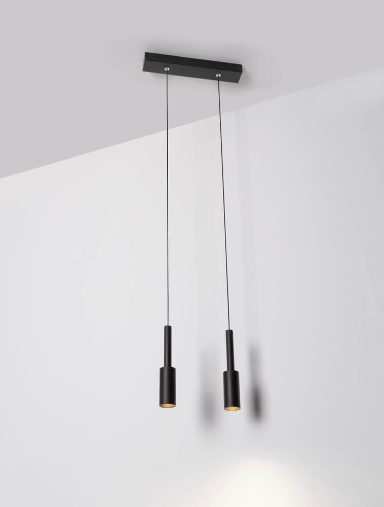 Joy LED Pendelleuchte 2-flammig 3000K in modernem Design, schwarz, minimalistisch, schwebend.