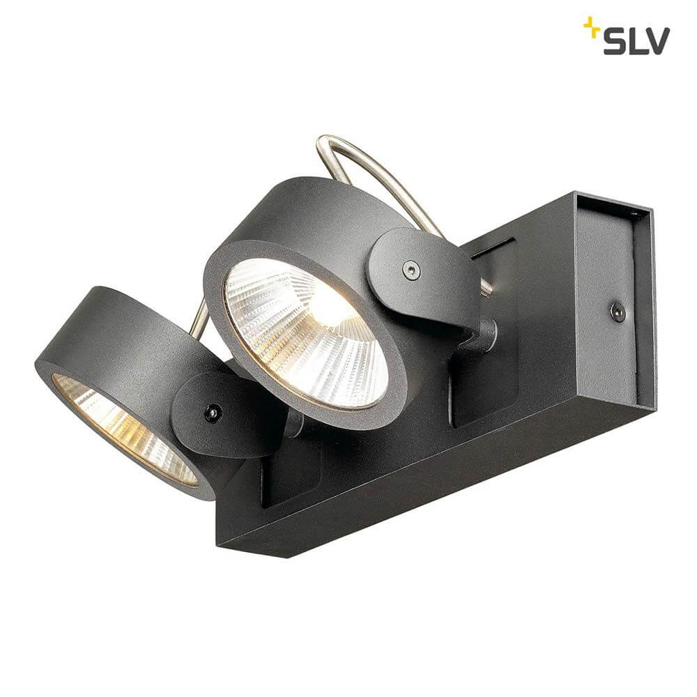 Kalu LED 2 Wand- & Deckenleuchte Schwarz 3000K mit dimmbaren Hochleistungs-LEDs und flexiblem Leuchtenkopf.