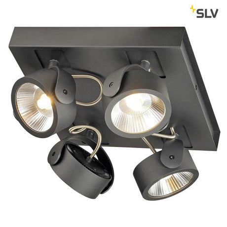 Kalu LED 4 applique et plafonnier Square noir 3000K avec des LED haute performance à intensité variable et tête lumineuse flexible.