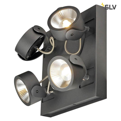 Kalu LED 4 applique et plafonnier Square noir 3000K avec trois têtes lumineuses orientables.