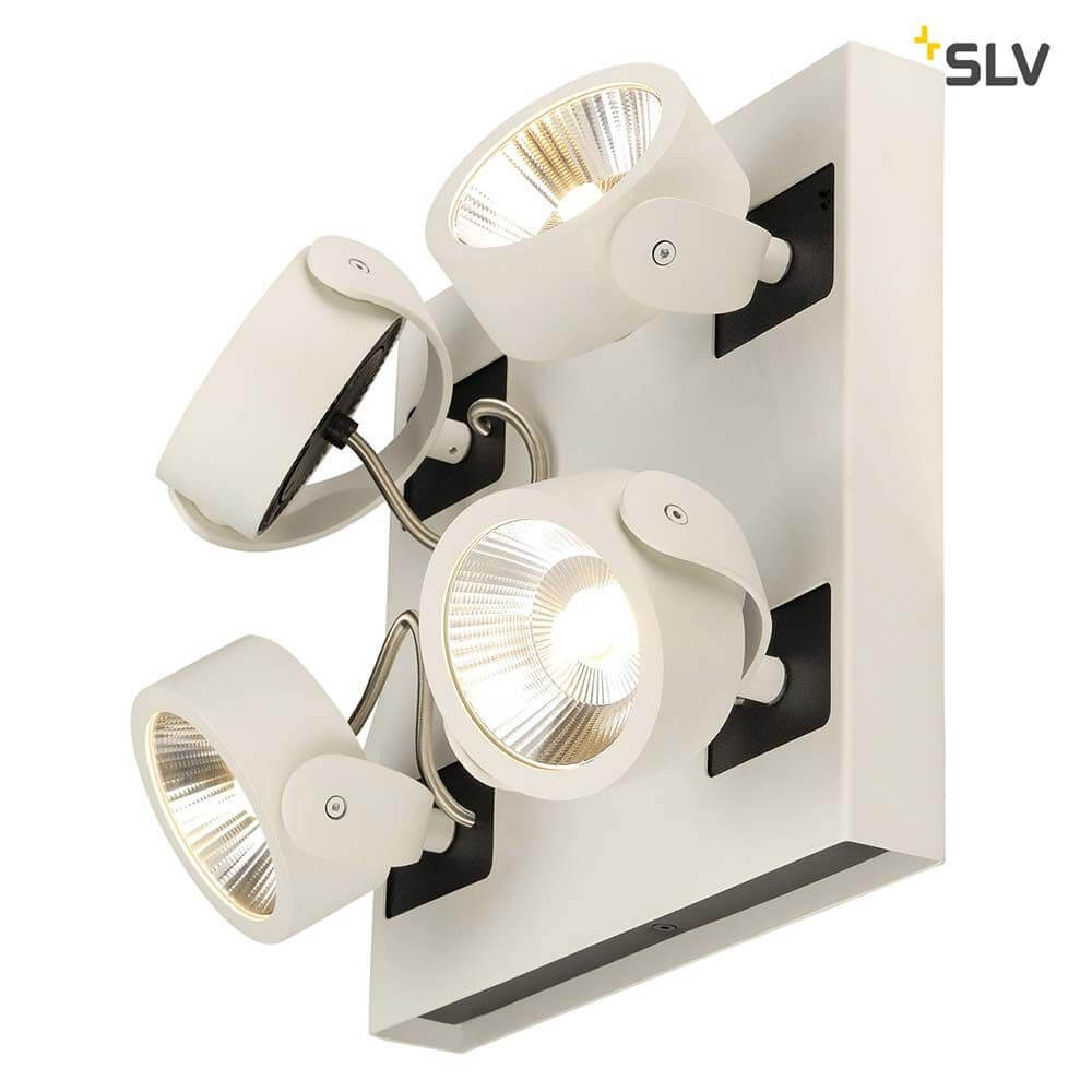 Kalu LED 4 Wand- & Deckenleuchte Square Weiß, Schwarz 3000K mit beweglichen Leuchtenköpfen.