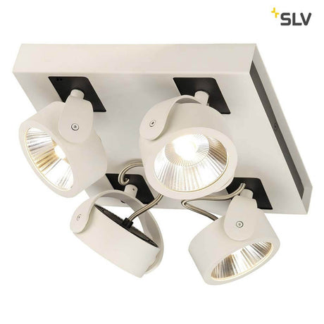 Kalu LED 4 plafonnier et applique murale Square blanc, noir 3000K avec quatre têtes d’éclairage orientables.