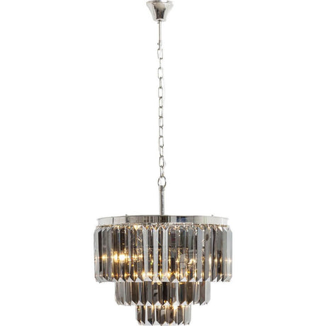 Hängeleuchte Smoky Lounge Round mit facettierten Glaskristallen und silbernem Rahmen, elegantes Design.